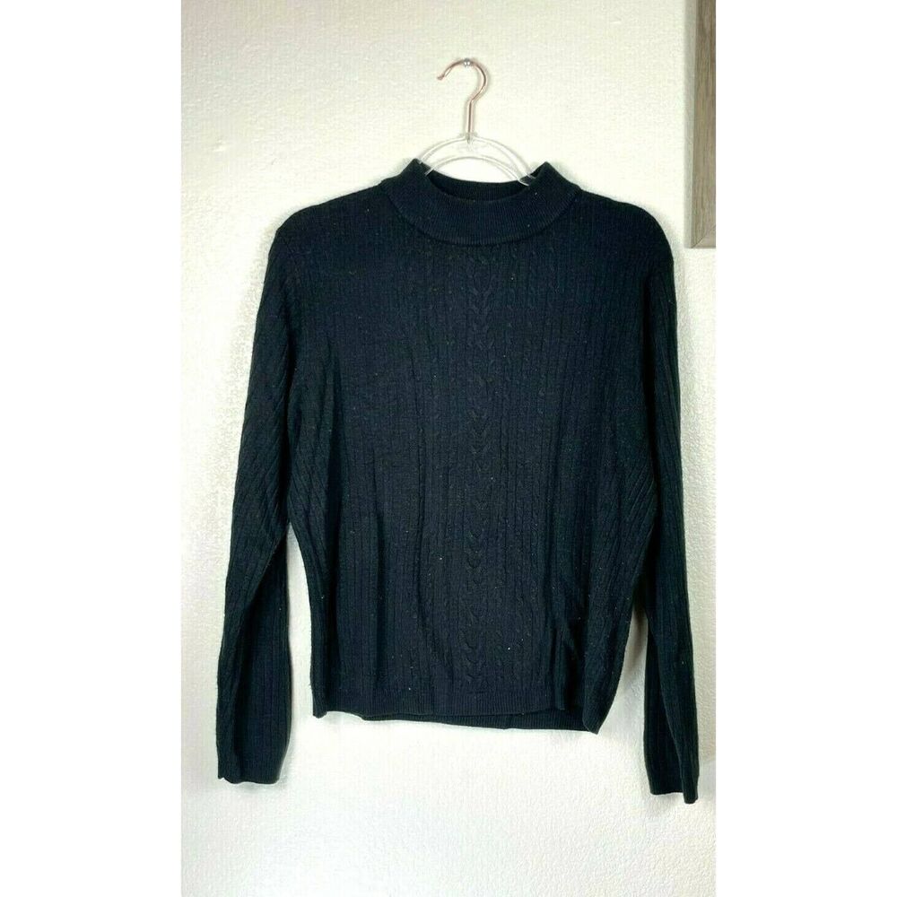 Carolyn Taylor For By Design Essentials VTG Black Sweater Size L High Mock Neck